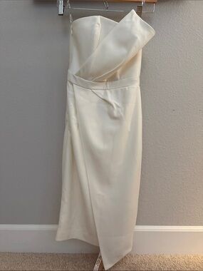 House of CB Ivory One-Shoulder Satin Midi Dress